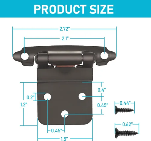 Miniatura 3 de Bisagras para puertas de gabinete de cocina de 3/8 pulgadas, paquete de 4 pares de bisagras de gabinete semiocultas negras, bisagras de puerta
