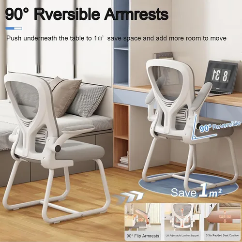 Miniatura 5 de Silla de oficina ergonómica, silla de escritorio con respaldo de malla alta con reposabrazos abatible de 90°, cómoda silla de trabajo, silla
