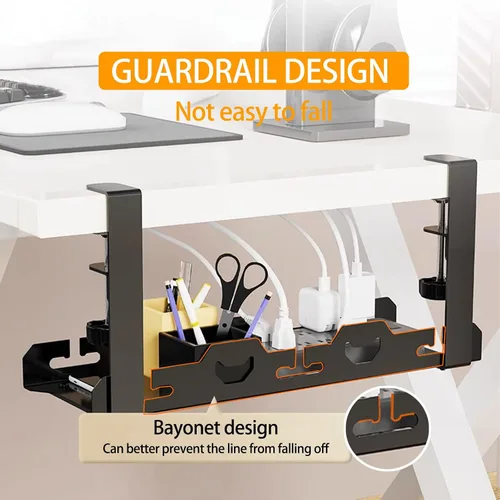 Miniatura 3 de BYMECOST Bandeja de gestión de cables doble sin taladrar debajo del escritorio, extensible de acero resistente para debajo del escritorio, bandeja