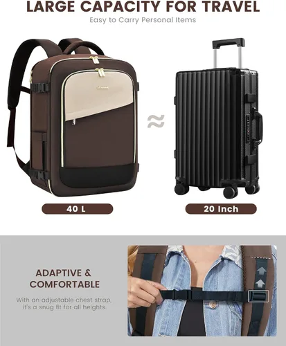 Miniatura 3 de LOVEVOOK Mochila de viaje para mujer, mochila de transporte de 40 litros aprobada para vuelo, bolsa grande para artículos personales para portátiles
