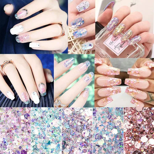 Miniatura 2 de Suministros de uñas holográficas con purpurina para uñas, decoración de uñas en polvo de sirena, lentejuelas brillantes 3D, dijes de manicura