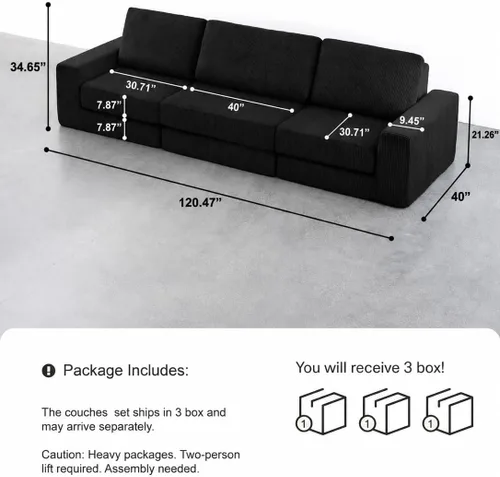 Miniatura 3 de Sofá seccional modular, 120.47" Sofá seccional moderno en forma de nube con chaise en L, cómodo sofá mullido de corduroy con asiento profundo, sofás