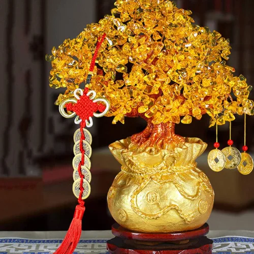Miniatura 5 de Wakauto Árbol de dinero de cristal, citrino Feng Shui, árbol bonsái, suerte, fortuna, riqueza, monedas, árboles artificiales, figura de decoración
