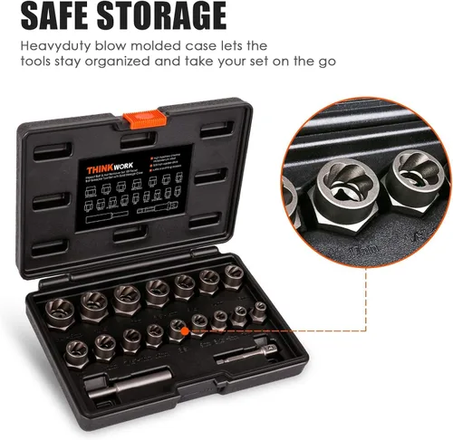 Miniatura 8 de THINKWORK Kit extractor de pernos, juego de 18 piezas de enchufes extractores de tuercas, removedor de pernos redondeados de 3/8 pulgadas