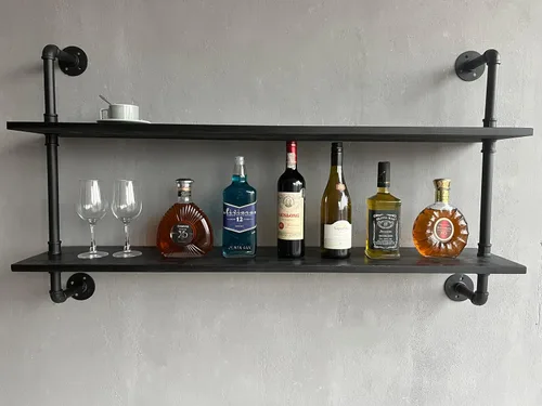 Miniatura 34 de HDDFER - Estantería industrial para tuberías rústicas en blanco, estantes de pared de tubería industrial con tablas de madera, estantes flotantes