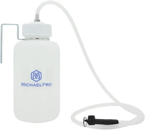 MichaelPro MP019006 - Botella de purgadora de frenos manual de 34 oz (1000 cc) para contener líquidos de frenos usados, un conector de goma que se