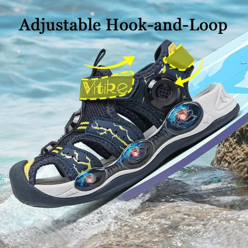 Miniatura 3 de JMFCHI Sandalias deportivas de verano para niños y niñas, sandalias de punta cerrada para exteriores, zapatos atléticos para agua, sandalias