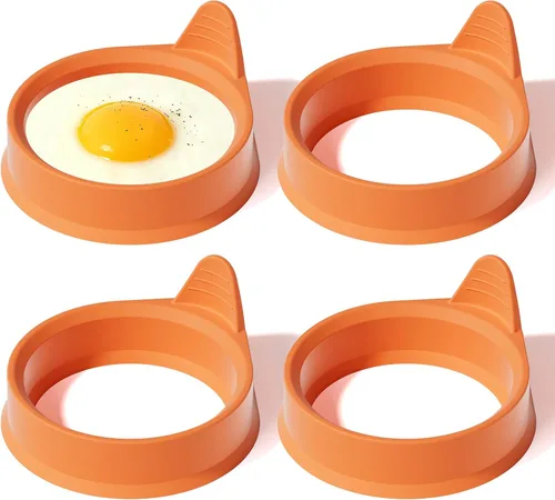 Miniatura 10 de Anillos de huevo de silicona para cocinar, paquete de 2 moldes con diseño a prueba de fugas, anillos de cocción de huevo libres de BPA