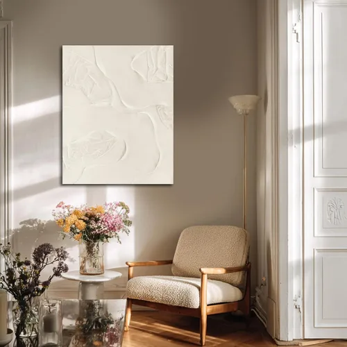 Miniatura 7 de CHUDANHAO Arte de pared abstracto pintado a mano, decoración de pared beige, arte colgante lineal 32"x40", obra de arte grande para decoraciones