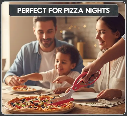 Miniatura 7 de Tijeras de pizza con servidor antiadherente. Corte de pizza afilado sin ensuciar la cobertura. Agarre firme, cortador de pizza de acero inoxidable