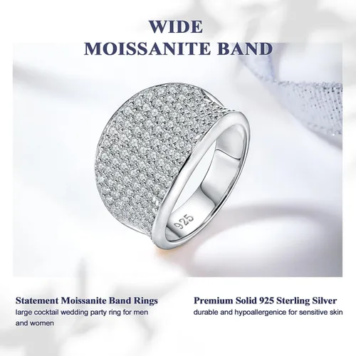 Miniatura 4 de DAYBYDAY Anillos de moissanita para hombres y mujeres, plata de ley 925, 2-3.5 quilates, color D, VVS1, anillo de cóctel de moissanita con diamantes