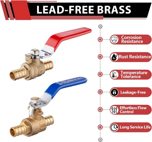 Miniatura 3 de Paquete de 2 válvulas de bola EFIELD Pex Brass de 1/2 pulgada con cierre de puerto completo, caliente y frío, (VALVE001)