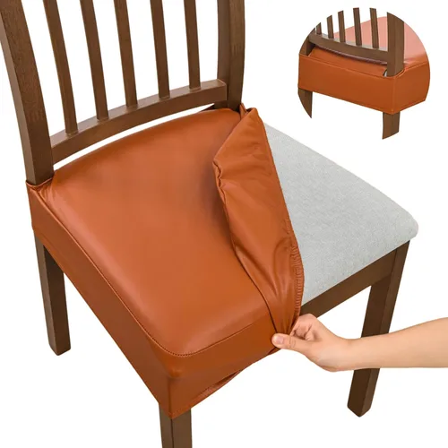 Miniatura 19 de NILUOH Fundas impermeables para asientos de sillas de comedor, juego de 2, fundas de asiento de cuero PU para sillas de comedor, fundas de asiento