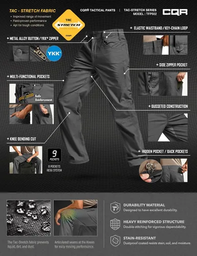 Miniatura 55 de CQR – Pantalones tácticos elásticos tipo cargo para hombre, resistentes al agua, de tela ripstop (antidesgarros), ligeros, ideales para uso diario