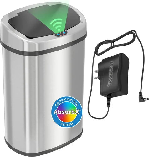 iTouchless Bote de basura con sensor ovalado de 13 galones con adaptador de CA y filtro de olor, contenedor de cocina automático de 50 L, acero