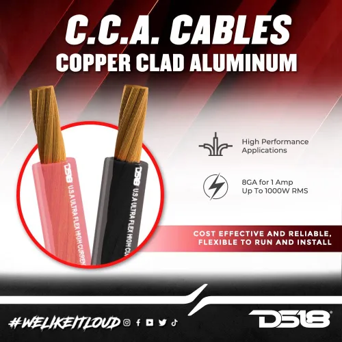 Miniatura 2 de DS18 PW-8GA-5BK/20RD Cable de alimentación ultra flexible CCA calibre 8, 5 pies negro y rojo de 20 pies - Kit de cableado de amplificador de potencia
