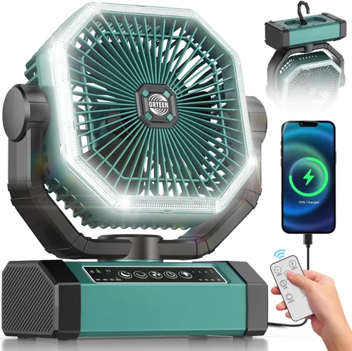 Miniatura 8 de Ventilador de Camping Recargable - Ventilador de 9 Pulgadas Alimentado por Batería, Batería de 20000mAh (60Hrs) Operado por Batería para Camping