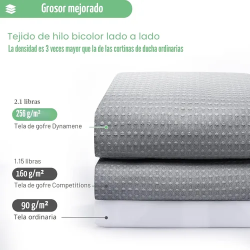 Miniatura 2 de Dynamene Cortina de ducha de tela gris para baño, tejido de gofre, textura resistente, 256 GSM, juego de cortina de baño de tela con peso de lujo