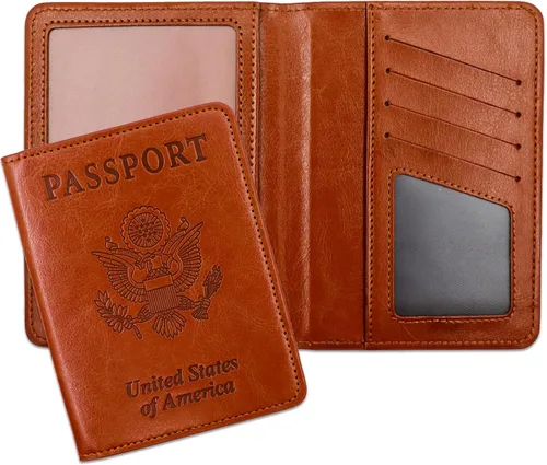 Miniatura 12 de Soporte para pasaporte para artículos esenciales de viaje, con bloqueo RFID, funda para tarjetas, funda de piel sintética para pasaporte
