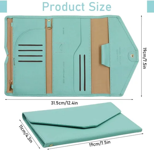 Miniatura 2 de Billetera de viaje multiusos, con bloqueo RFID, soporte para pasaporte, organizador de documentos, funda para pasaporte, tarjeta de crédito, Verde