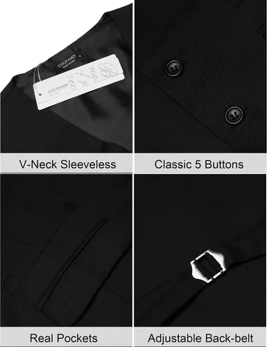 Miniatura 6 de COOFANDY Chaleco de traje para hombre, chaleco de vestir formal, chaleco ajustado para boda