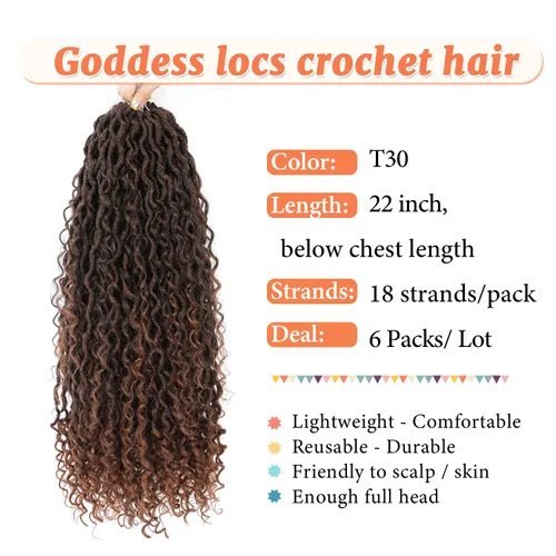 Goddess Locs Cabello de Ganchillo de 22 Pulgadas Rastas Sintéticas de Ganchillo para Mujeres Negras Pre-enrollado 6 Paquetes Rastas de Ganchillo