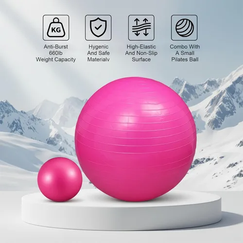 Miniatura 3 de Kifmurase 2 pelotas de yoga, bolas de ejercicio antiestallido de 25 pulgadas de grosor para entrenamiento y estabilidad, equipo de pelota de Rosa