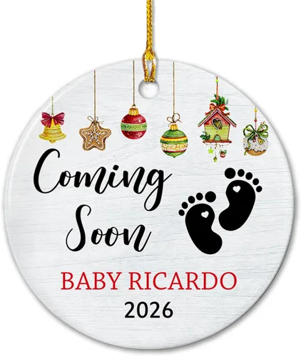 Miniatura 20 de Agregar foto Adorno de cerámica de la primera Navidad del bebé 2025, imagen personalizada del primer árbol de adorno de Navidad del bebé, adorno