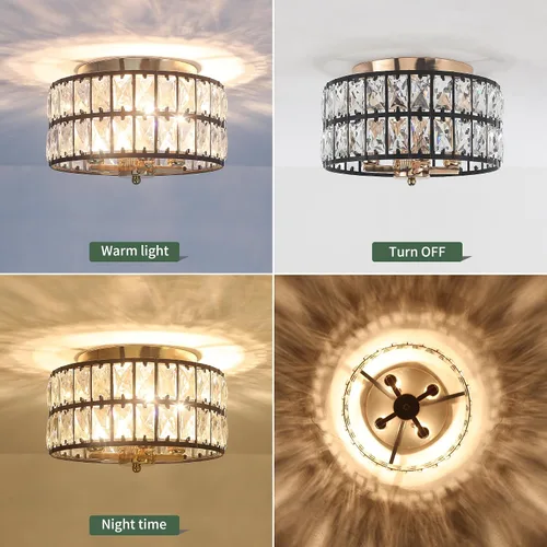Miniatura 4 de Lámpara de techo empotrada negra y dorada: Lámpara de techo de cristal de 4 luces de 11.22 pulgadas con cristales K9 - Moderna lámpara de techo