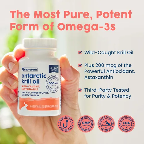 Miniatura 3 de NativePath Aceite de krill antártico – Aceite de krill omega 3 capturado en la naturaleza, 500 mg cápsulas blandas con EPA, DHA y astaxantina