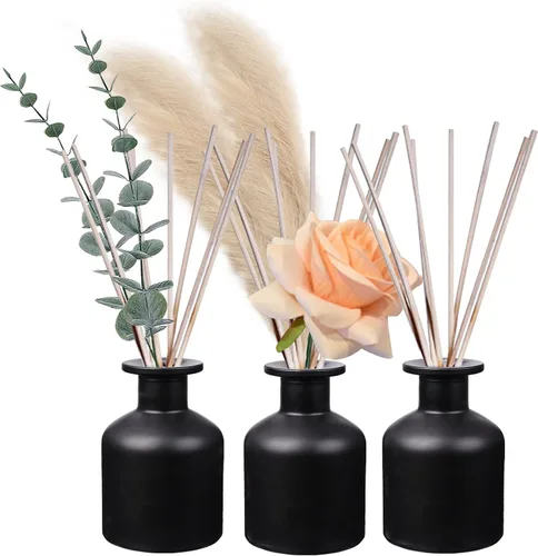 HOSSIAN - Botellas de vidrio difusoras negras, botella difusora de varillas vacía con palos, accesorios de fragancia, uso para juegos de difusor de