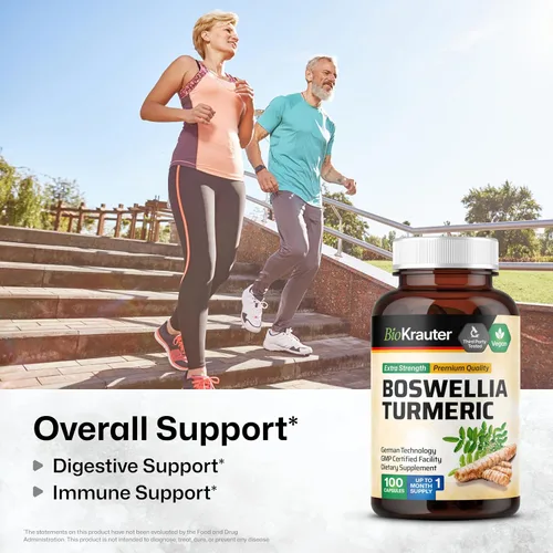 Miniatura 2 de BIO KRAUTER® Suplemento de curcumina de cúrcuma con boswellia para apoyo de la movilidad, cúrcuma vegana con pimienta negra y extracto de boswellia