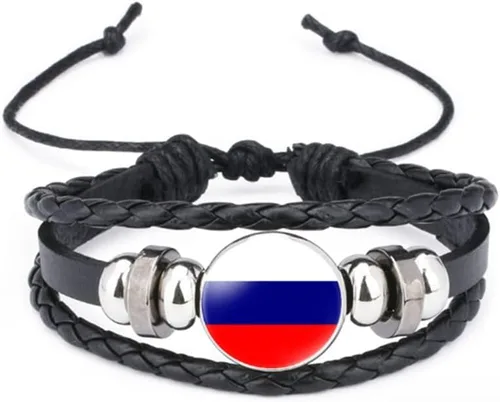 Miniatura 31 de vmcoatdu Mundial Muchas Banderas Nacionales Brazalete Retro de Aleación de Cuero para Pulsera de Cuerda Trenzada de Bandera Nacional