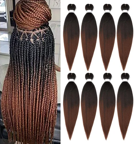 Miniatura 45 de Cabello trenzado preestirado de 24 pulgadas, 8 paquetes de extensiones de cabello sintético de fácil trenzado sintético profesional suave textura #1B