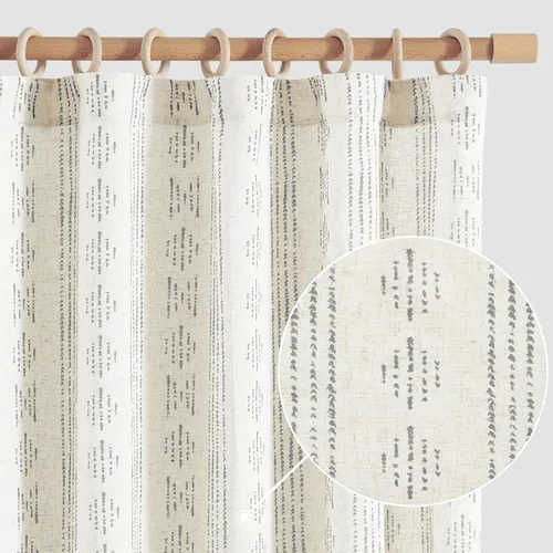Miniatura 21 de jinchan Cortinas bohemias a rayas para sala de estar, cortinas de lino estilo granja de 63 pulgadas de largo, 2 paneles para dormitorio, mudcloth