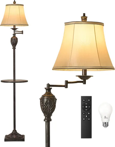 Miniatura 10 de Lámpara de pie LED tradicional con brazo oscilante ajustable de 350°, lámpara de poste vintage con brazo oscilante para sala de estar, dormitorio