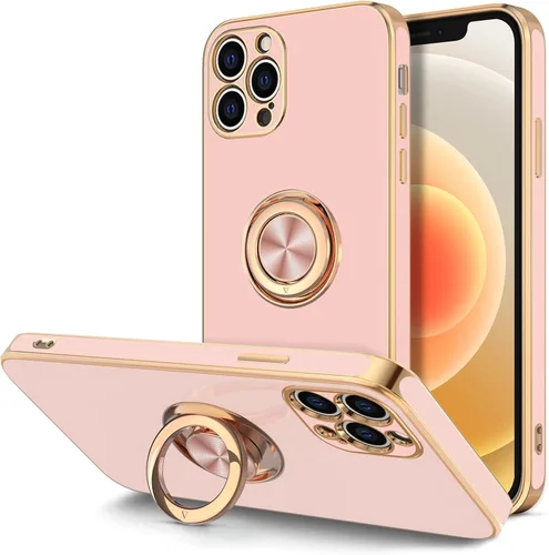 Miniatura 13 de Hython Funda para iPhone 12 Pro Max con Soporte de Anillo [Soporte Magnético Giratório de 360°] [Forro de Microfibra Suave] Borde Chapado en Oro