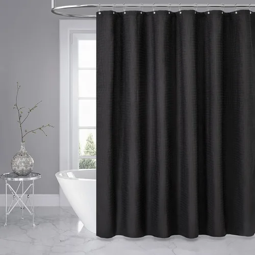 Miniatura 6 de Dynamene Cortina de ducha larga de tela negra – Cortinas de ducha de tela alta y resistente con textura de gofre, juego de cortina de baño de lujo