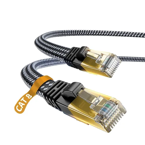 Miniatura 15 de Cable Ethernet Cat 8 DanYee, 3 pies, de nailon trenzado, alta velocidad, RJ45, 2000 MHz, negro