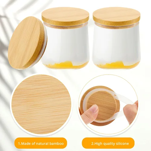 Miniatura 2 de Sawysine Paquete de 12 tapas para tarros de yogur Oui compatibles con tarros de yogur Oui de 5 onzas, tapas redondas de madera de bambú