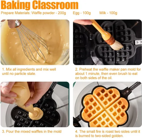 Miniatura 6 de Máquina de gofres antiadherente, plancha de aluminio en forma de corazón con mango desmontable, sartén portátil para fogata, utensilios de cocina