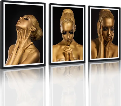 Miniatura 64 de MAMAGO Lienzo decorativo para pared, pintura de belleza dorada y negra, fotos de mujeres africanas, hermosos pósteres de mujer negra, impresiones