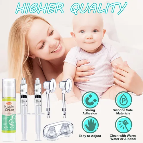 Miniatura 7 de Kit de corrección de pezones invertidos con dispositivo de succión de niplette, chupones de pezones para presión y crema orgánica, corrector