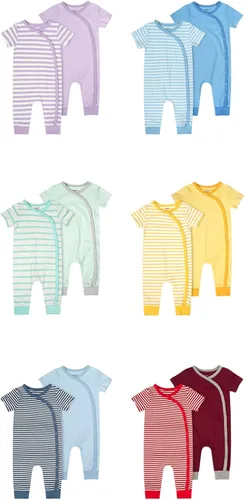 Miniatura 6 de Teach Leanbh Paquete de 2 pijamas sin pies de algodón de manga corta con cierre lateral para dormir y jugar