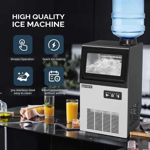 Miniatura 8 de ROVSUN Máquina de hielo de 90 libras/24 horas con 2 entradas de agua, máquina de hielo independiente y de encimera con contenedor de almacenamiento