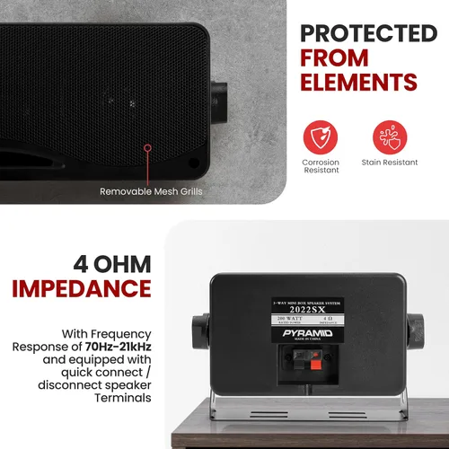 Miniatura 5 de Pyramid Sistema de altavoces de 3 vías para interiores y exteriores - Par de altavoces de montaje en pared en mini caja de 3.5 pulgadas y 200 W