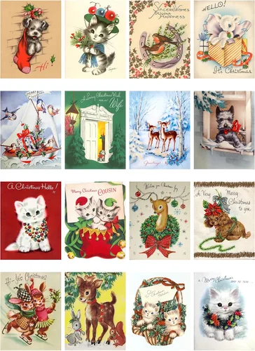 Miniatura 2 de Decoupage - Paquete de papel (35 hojas de 6 x 8 pulgadas), lindos animales de Navidad, FLONZ, tarjetas de fotos de Navidad de estilo vintage