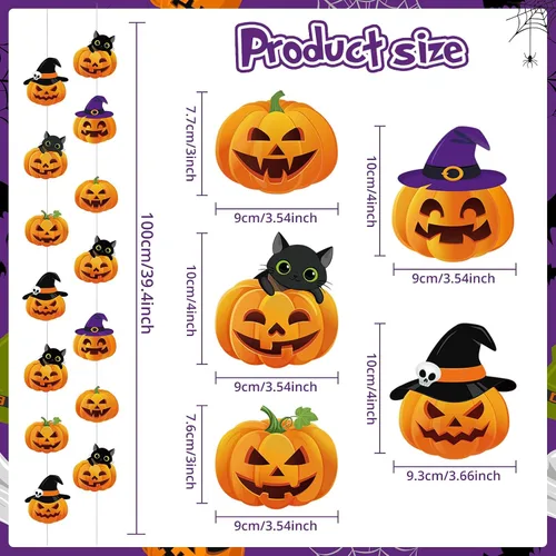 Miniatura 2 de 8 guirnaldas de Halloween para decoración de Halloween, de papel, espirales colgantes, guirnalda colgante, decoración para el hogar, aula