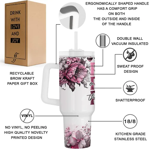 Miniatura 3 de Fancyfams Regalos cristianos para mujeres, vaso de viaje de acero inoxidable de 40 onzas con asa y pajita, regalo de cumpleaños para mamá, amiga