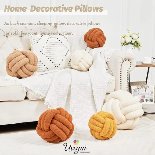 Miniatura 5 de Uvvyui Bola de Almohada de Nudo, Almohadas Decorativas Suaves para el Hogar, Almohada Redonda de Tiro, Almohada de Felpa Anudada Hecha a Mano, Cojín